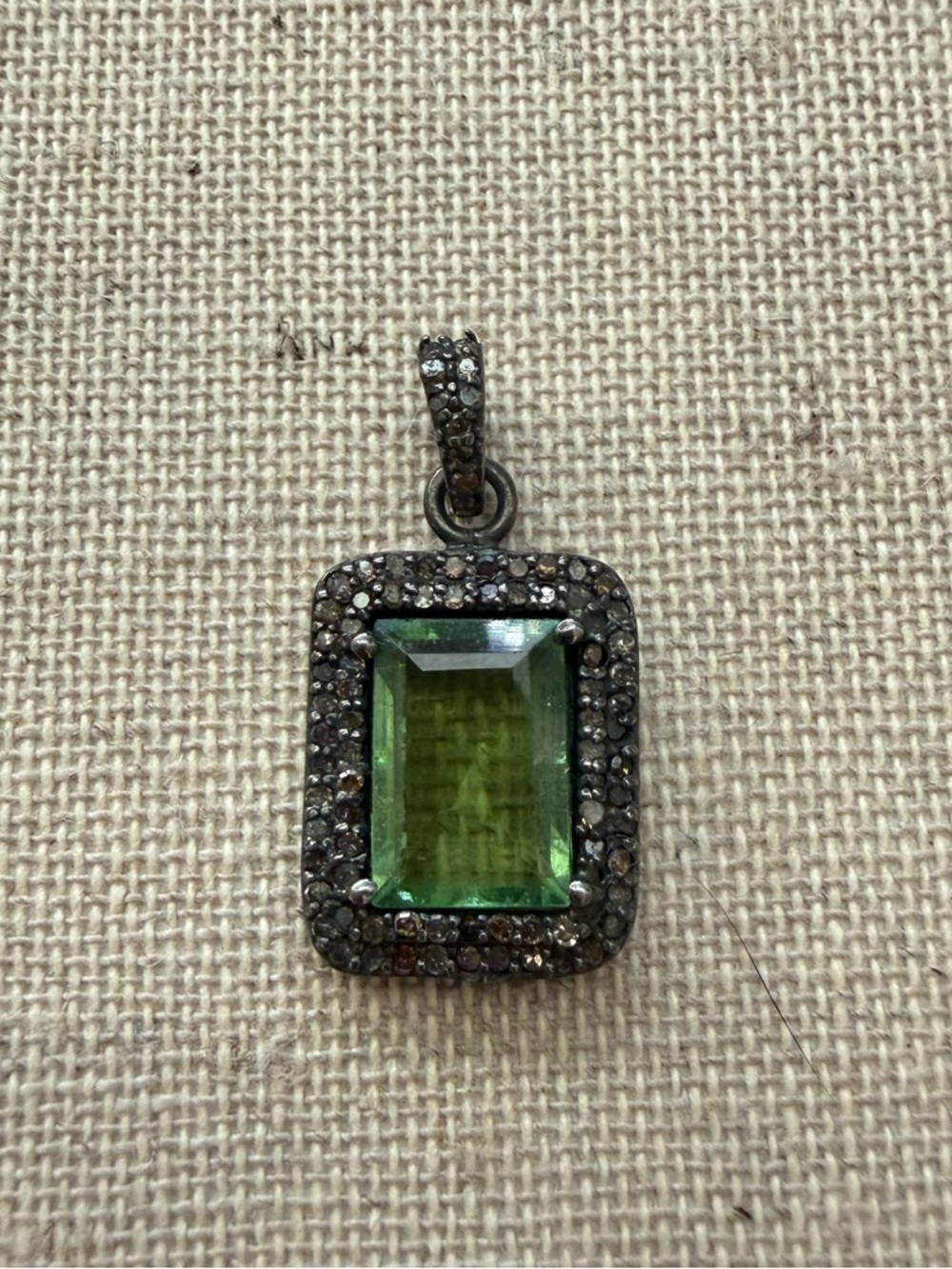 Green Emerald-Cut Tourmaline Pendant with diamonds in Rhodium Plating